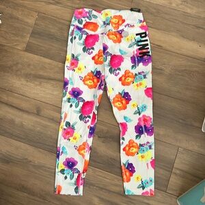 Victoria’s Secret pink ultimate leggings, white with beautiful vibrant flowers